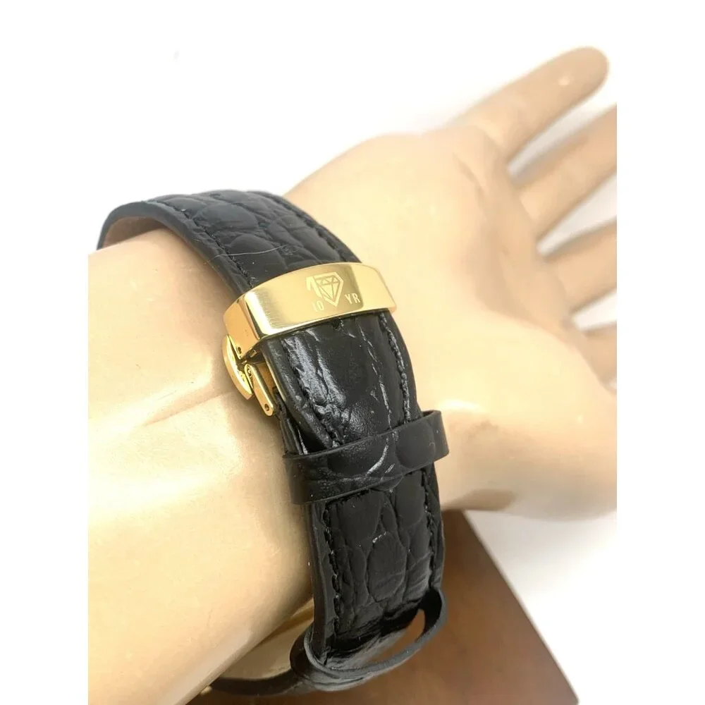 JBW Men's Watch JB-6101L-10A Saxon Diamond Quartz Gold Black Leather Band 48mm